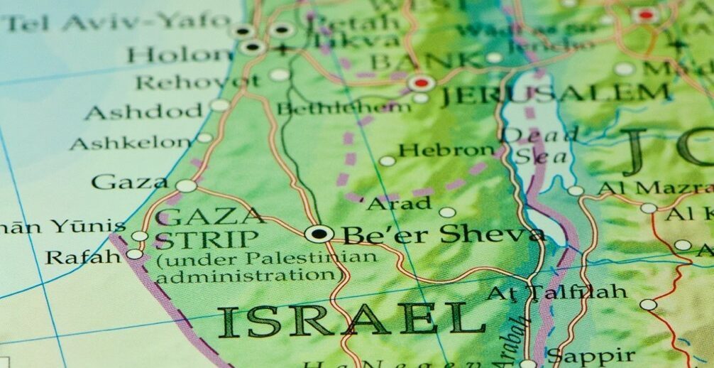Kaart-Israel Landkaart van Israël, de gazastrook en de Westelijke Jordaanoever.