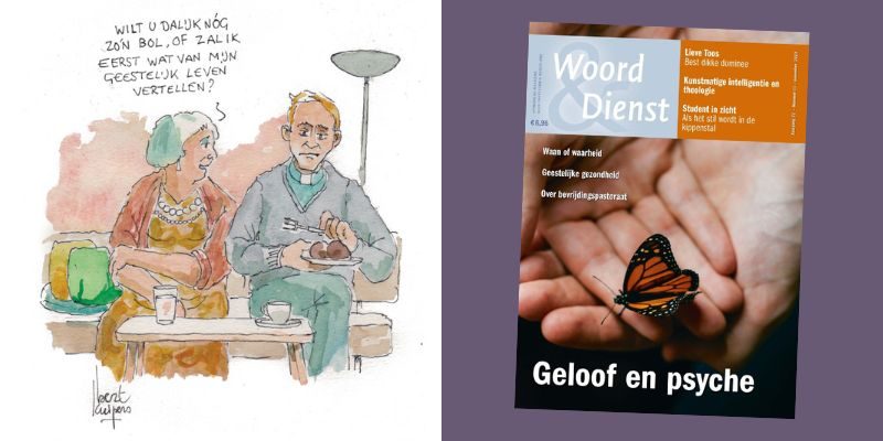 Uitgelichte afbeelding Woord & Dienst 2023-11 geloof en psyche Cartoon Bert Kuipers Woord & Dienst 2023-11 geloof en psyche - vastende voorganger