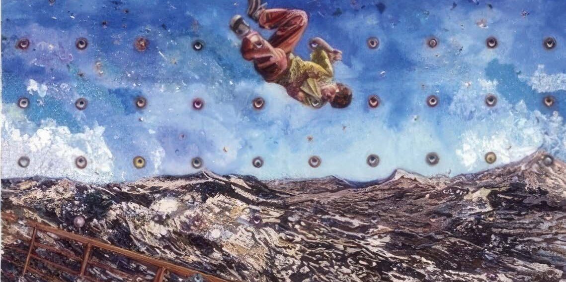 Icarus Mary McCleary: Icarus, 1999, mixed media collage op papier, 100 x 150 cm.