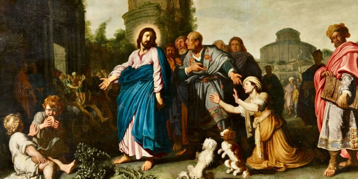 Schilderij Christus en de vrouw uit Kanaän, Pieter Lastman, 1617. olieverf op paneel.
