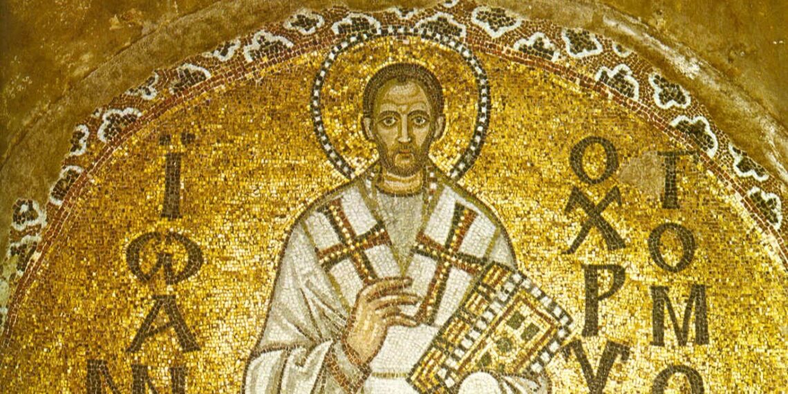 Portret van Johannes Chrysostomos Byzantijnse mozaïek van Johannes Chrysostomos