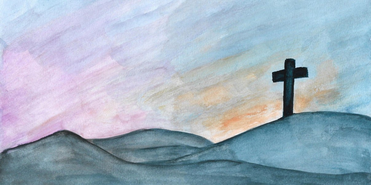 Waterverf tekening van een kruis