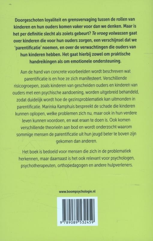 Te vroeg volwassenbackcover