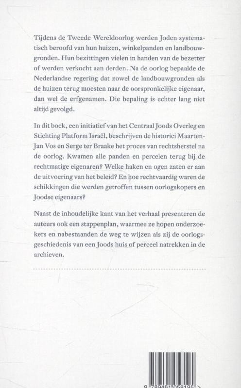 Rechtsherstel na de Tweede Wereldoorlog van geroofd Joods onroerend goedbackcover