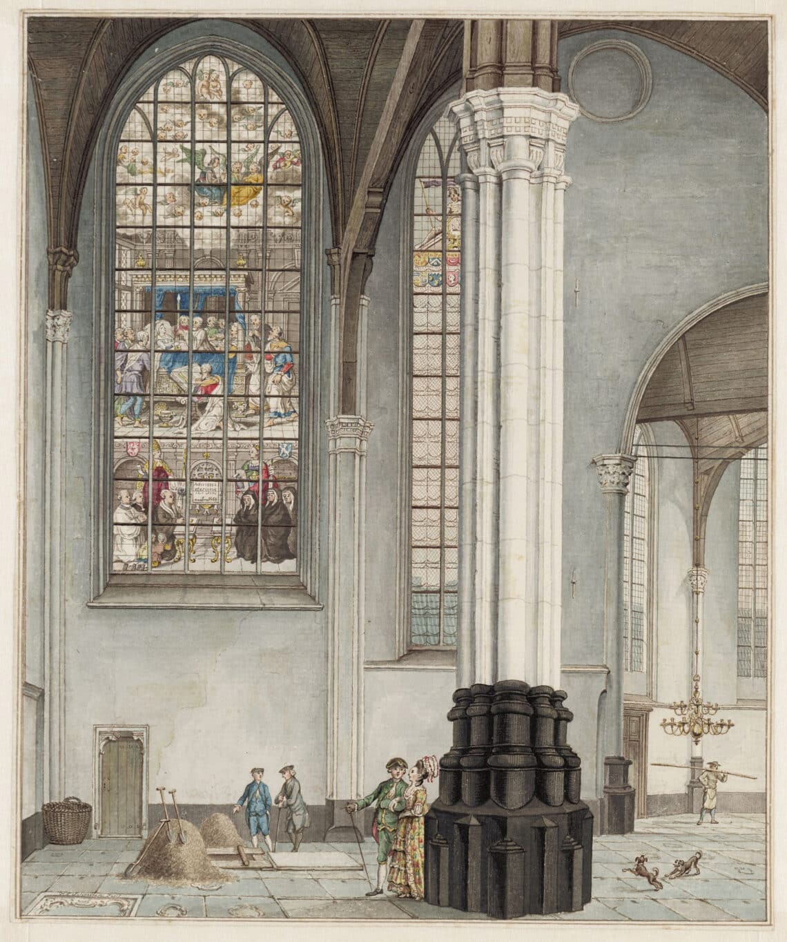 Een gravenmaker in de Oude Kerk van Amsterdam