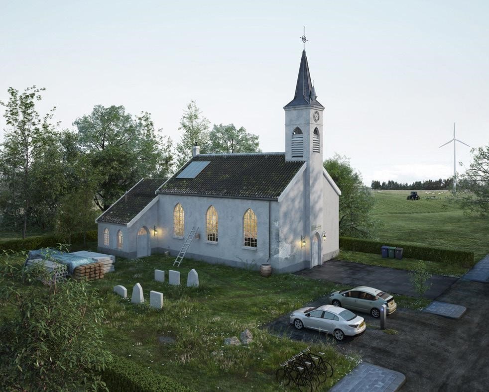 groene kerk met zonnepanelen kerk met zonnepanelen