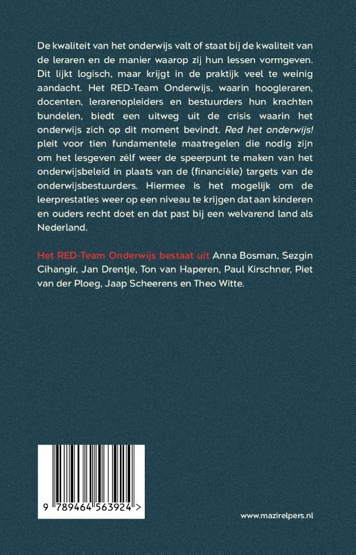 Red het onderwijs!backcover