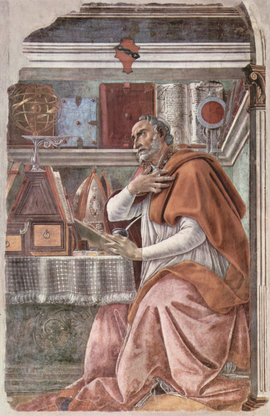 Fresco door Sandro Botticelli (1480). Te bezichtigen in de kerk van Ognissanti, Florence