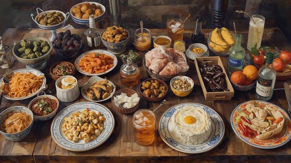 Tafel gevuld met eten