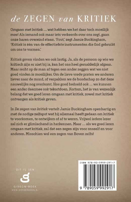 Zegen van kritiek, Debackcover