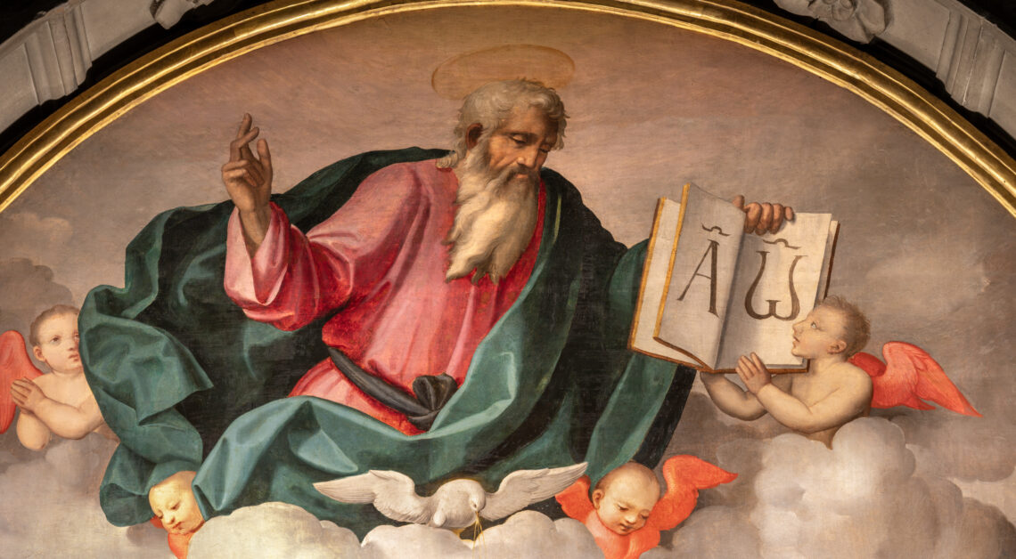 Florence - The renaissance painting of God the Father in the church Chiesa di San Felice in Piazza by Ridolfo del Ghirlandaio (1520).