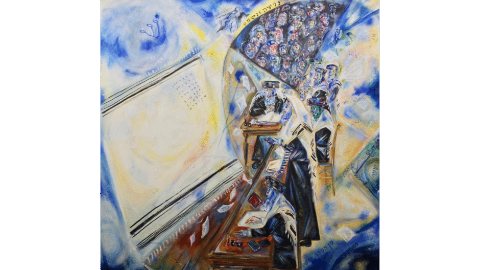 "De Rechtszaak van de Shpoler Zeide". Olieverf op doek, 91,44 X 91,44 cm, 2015