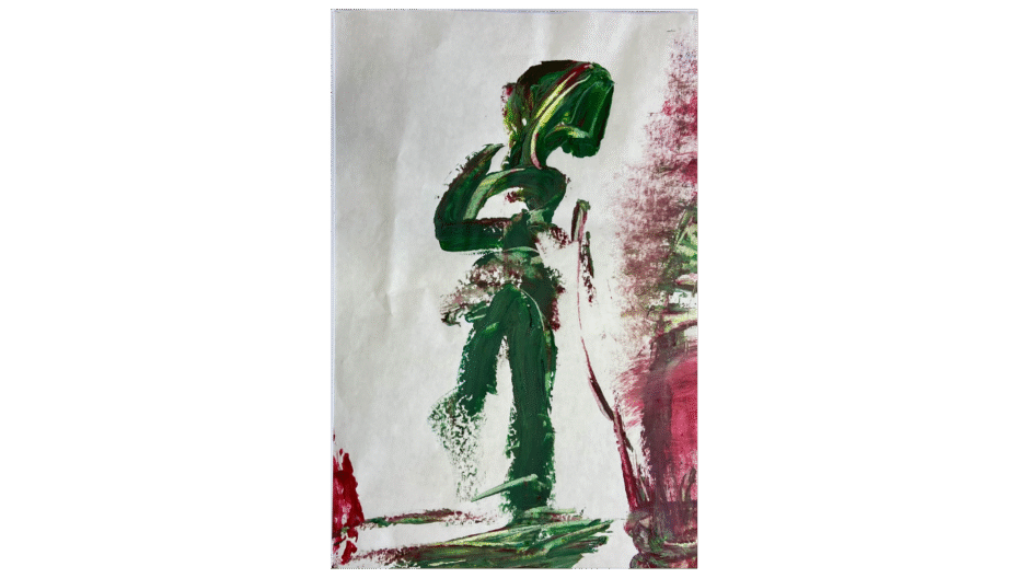 Illustratie Pelgrim. Gudrun Schneider. Akryl op papier. 2024.