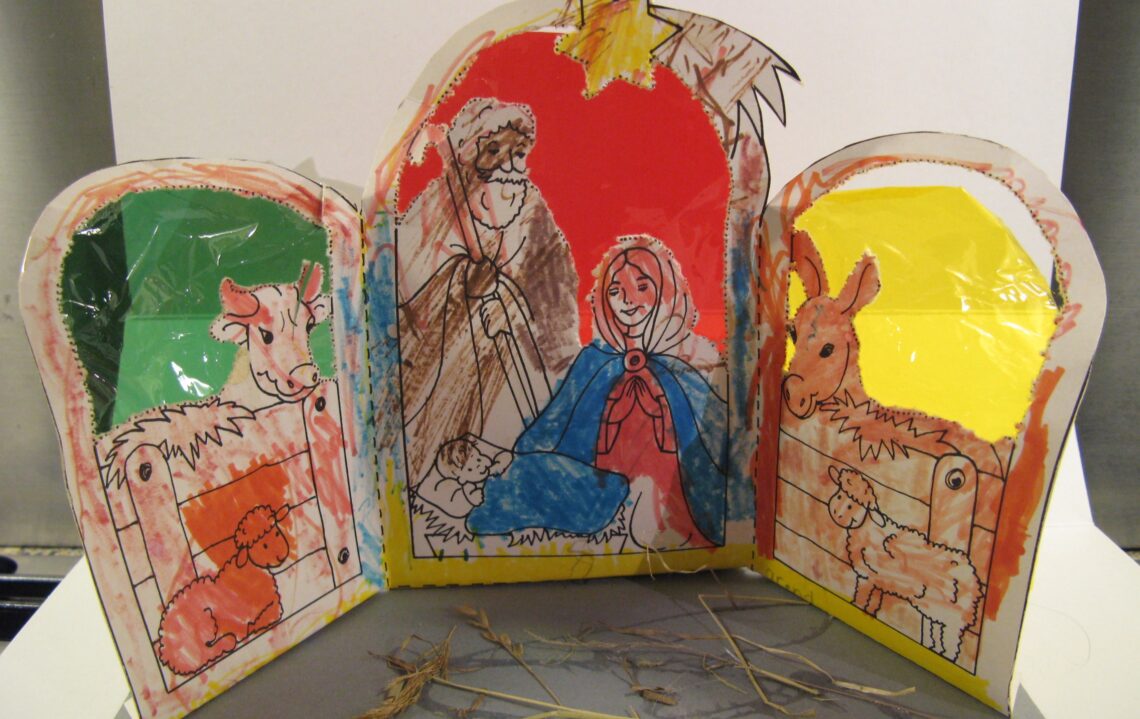 Kleurplaat van een kerststal