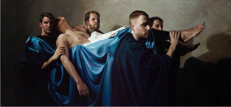 Egbert Modderman: Verzorgen van zieken, 2018, 300 x 140 cm, olieverf op linnen.