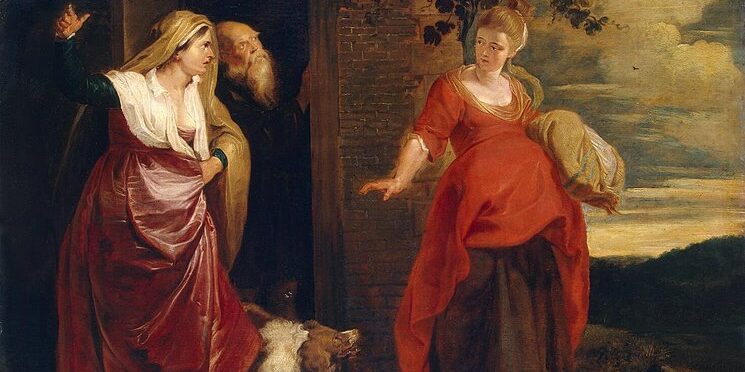 Hagar verlaat het huis van Abraham. Schilderij van Rubens.