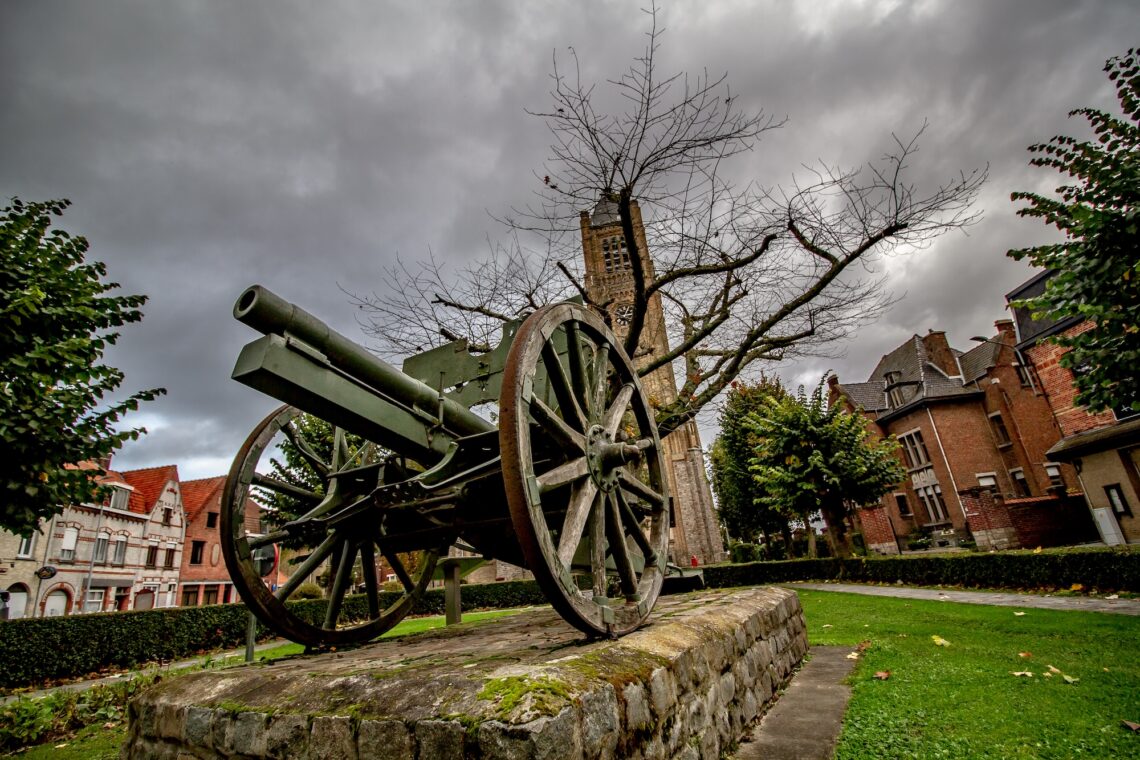 Remains of european military history in belgian village of Warneton, former battlefield site of Western frontline during First World War.