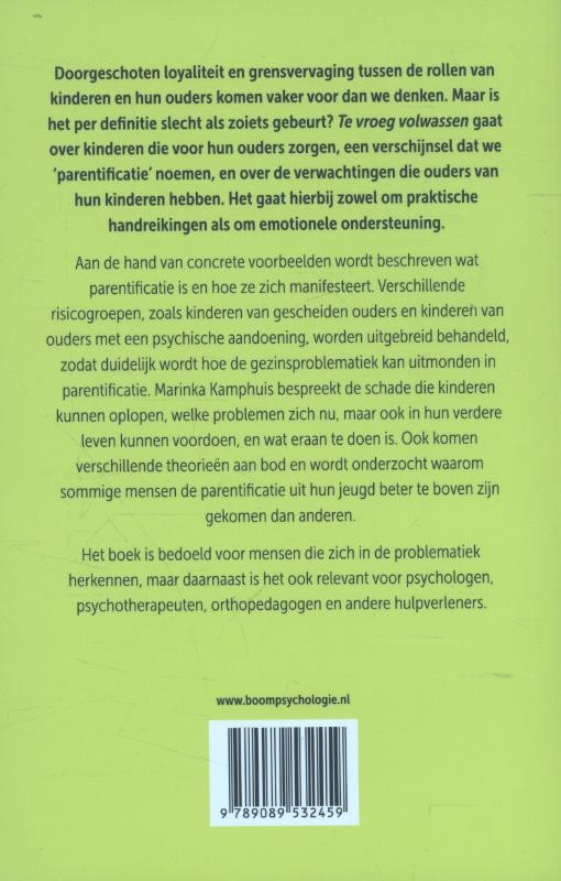 Te vroeg volwassenbackcover