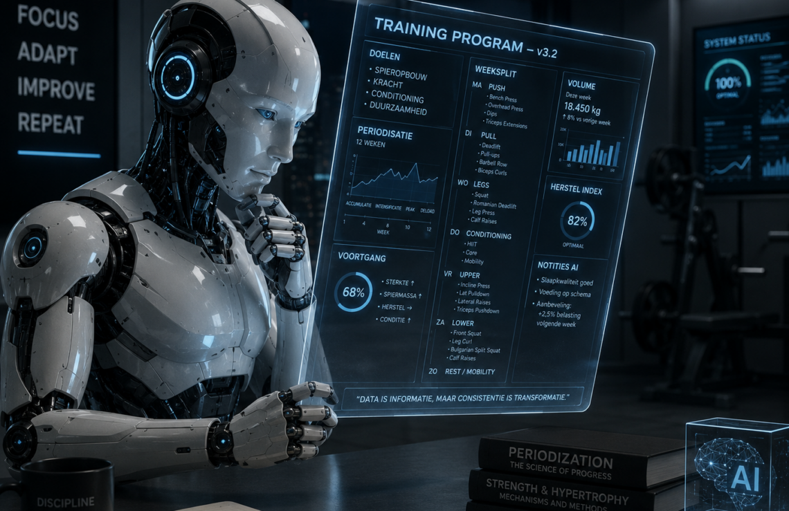 AI in de vorm van een robot zijn eigen trainingsprogramma, bestudeert op een scherm voor hem
