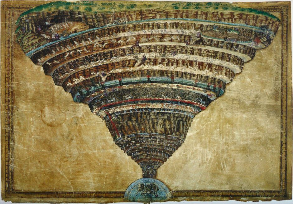 Afbeelding van de verschillende ringen van de hel van Sandro Botticelli
