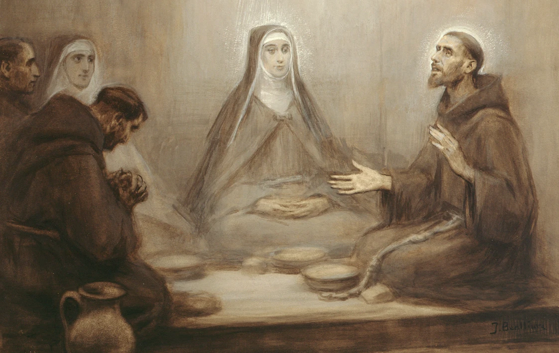De extase van Clara en Franciscus tijdens een eenvoudige maaltijd