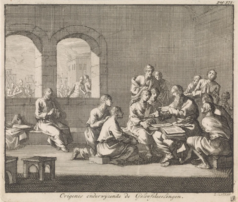 Jan Luyken (1700), Origenes onderwijst zijn studenten.